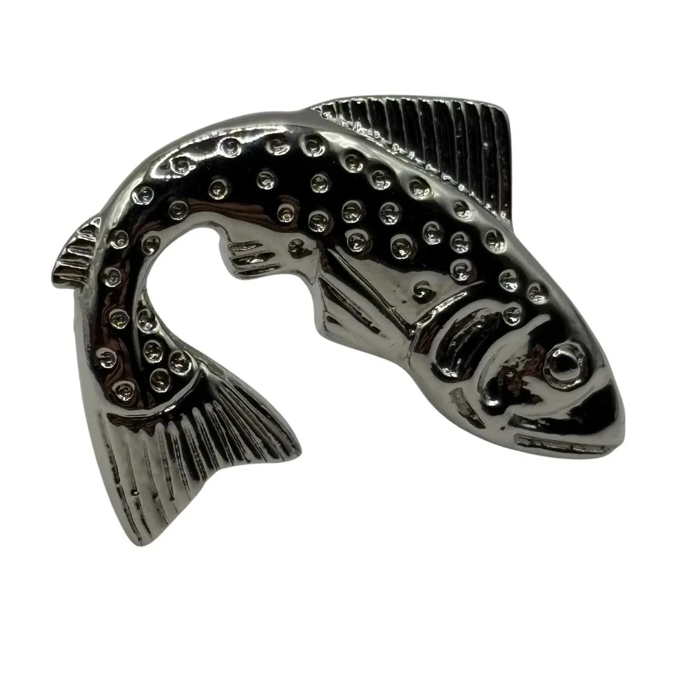 Fish Big‎ Mouth Bass Cufflinks Fishing Silver Tone Metal Shiny Modern River Lake